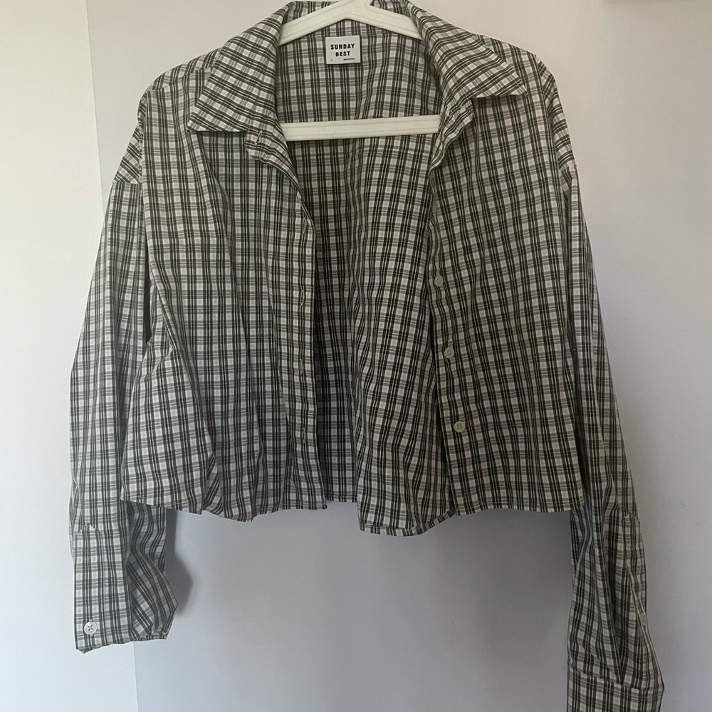 Aritzia Sunday Best Cropped Plaid Button Up